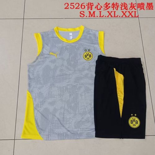 Adult Uniform 2025-2026 Dortmund Grey/Yellow Soccer Training Vest and Shorts Football Set