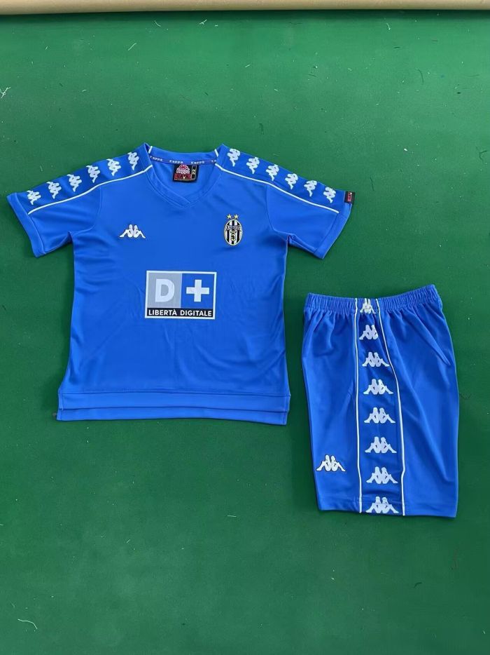 Retro Youth Uniform Kids Kit 1999-2000 Juventus Away Blue Soccer Jersey Shorts Child Football Set