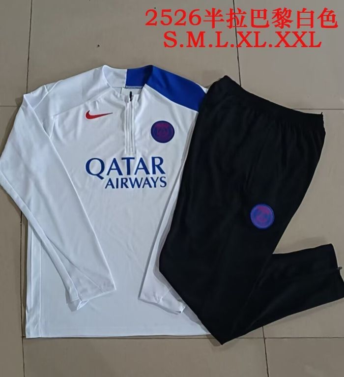 2025-2026 PSG White/Blue Soccer Training Sweater and Pants Football Kit