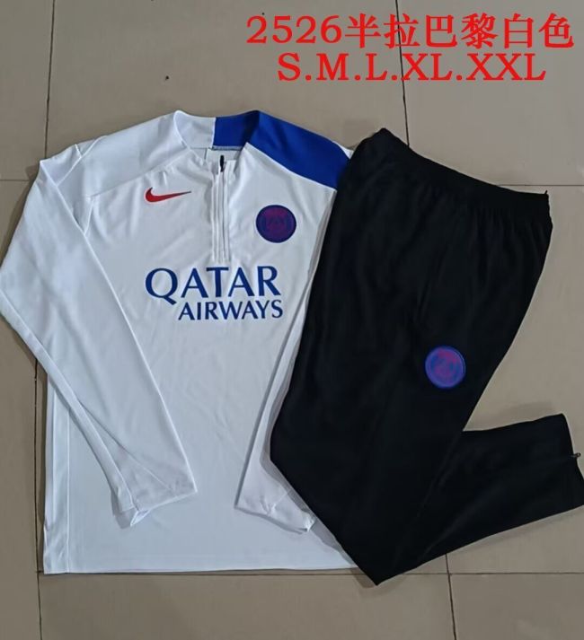 2025-2026 PSG White/Blue Soccer Training Sweater and Pants Football Kit
