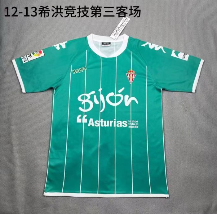 with LFP Patch Retro Jersey 2012-2013 Sporting Gijon Third Away Green Soccer Jersey Vintage Football Shirt