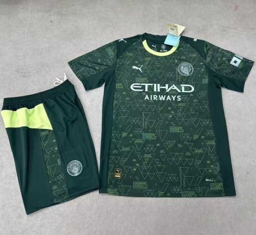 Adult Uniform 2025-2026 Manchester City Fourth Away Green Soccer Jersey Shorts Man City Football Kit