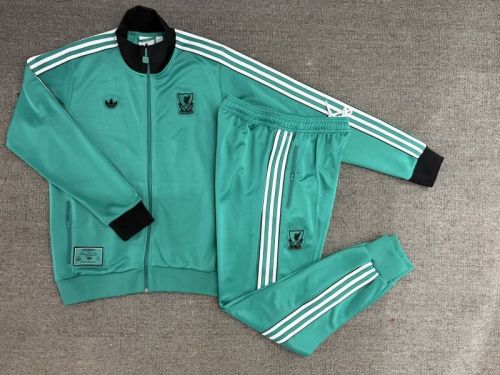 Adult 2025-2026 Liverpool Green Soccer Jacket and Long Pants Football Tracksuit
