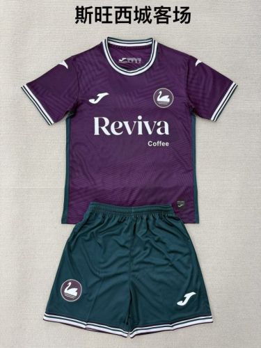 Youth Uniform Kids Kit 2025-2026 Swansea City Away Soccer Jersey Shorts Child Football Set