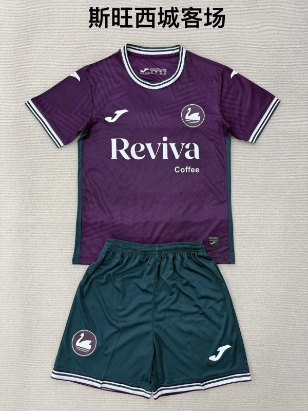 Youth Uniform Kids Kit 2025-2026 Swansea City Away Soccer Jersey Shorts Child Football Set