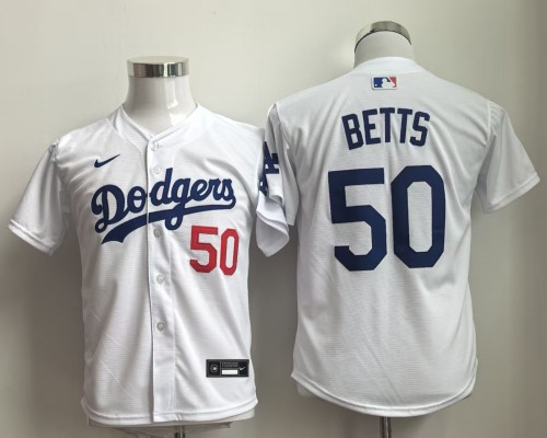 Youth Los Angeles Dodgers 50 BETTS White Shirt Kids MLB Jersey