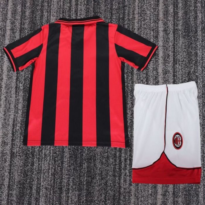 Retro Youth Uniform Kids Kit 1997-1998 AC Milan Home Soccer Jersey Shorts Vintage Child Football Set