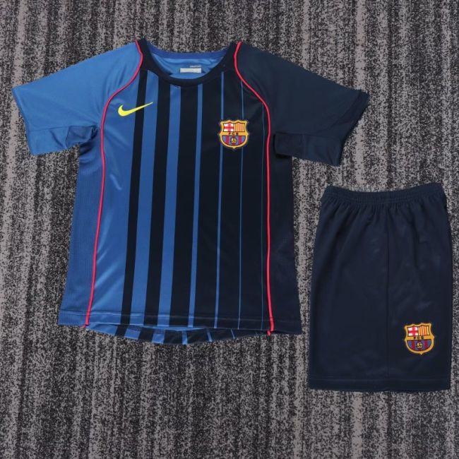Retro Youth Uniform Kids Kit 2004-2005 Barcelona Away Soccer Jersey Shorts Vintage Child Football Set