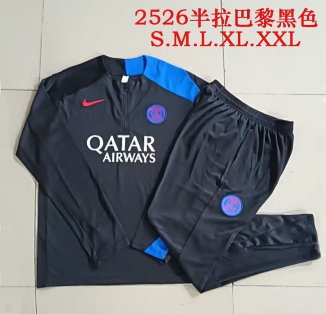 2025-2026 PSG Black/Blue Soccer Training Sweater and Pants Football Kit