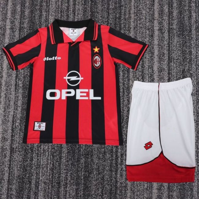 Retro Youth Uniform Kids Kit 1997-1998 AC Milan Home Soccer Jersey Shorts Vintage Child Football Set