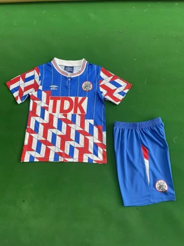 Retro Youth Uniform Kids Kit Ajax 1989-1990 Away Soccer Jersey Shorts Child Football Set