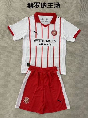 Youth Uniform Kids Kit 2025-2026 Girona Home Soccer Jersey Shorts Horona Child Football Set