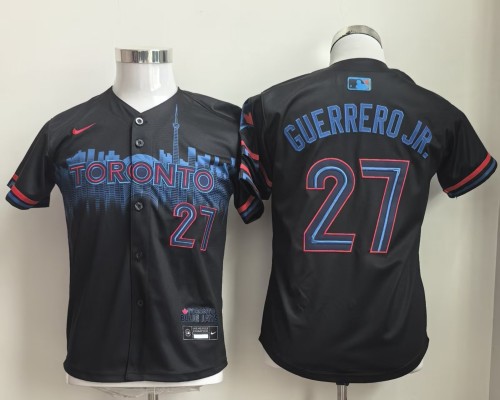 Youth/Kids City Edition Toronto Blue Jays Alternate GUERRERO JR. 27 Black Baseball Jersey Child MLB Shirt