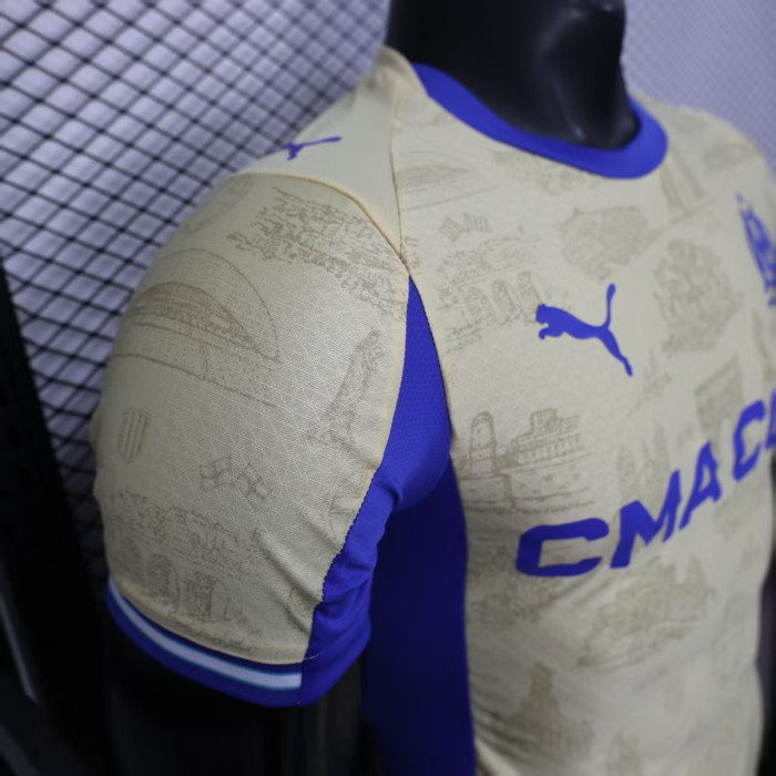 Player Version 2025-2026 Olympique de Marseille Fourth Away Gold Soccer Jersey Football Shirt
