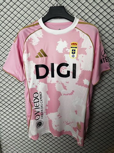 with Laliga Patch Fan Version 2025-2026 Real Oviedo Pink Soccer Jersey Football Shirt