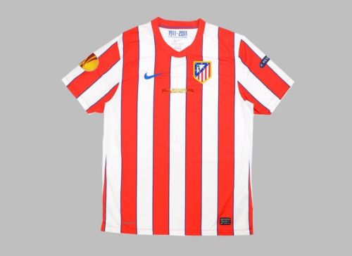With Front Lettering+Europa League Patch Retro Jersey 2011-2012 Atletico Madrid Home Soccer Jersey Vintage Football Shirt