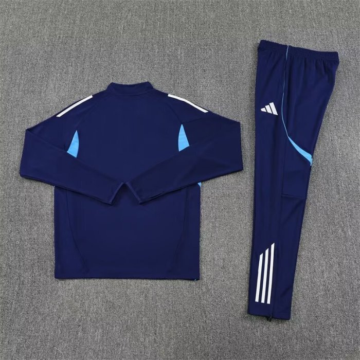 2025-2026 Real Madrid Dark Blue Soccer Training Sweater and Pants Football Kit