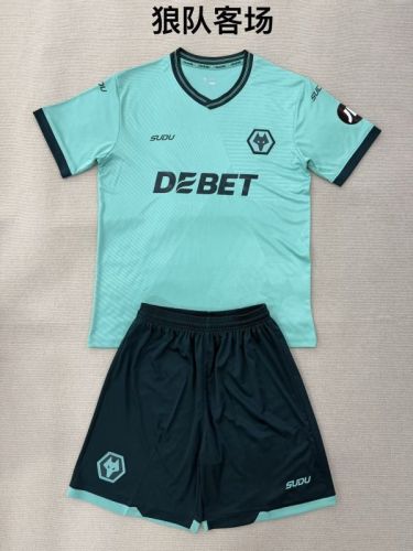 Youth Uniform Kids Kit 2025-2026 Wolverhampton Wanderers Light Blue Goalkeeper Soccer Jersey Shorts Wolves Child Wolves Football Set