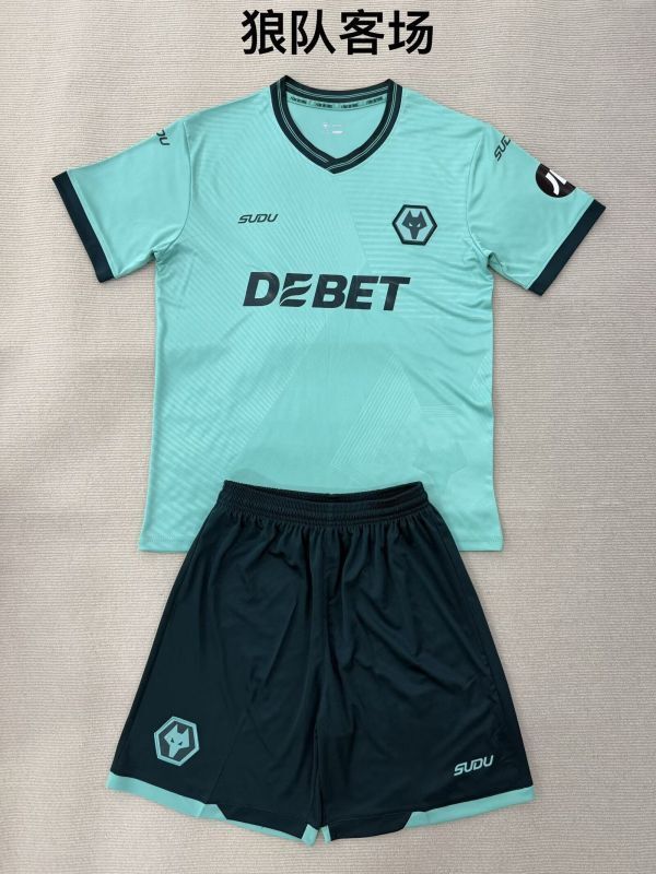 Youth Uniform Kids Kit 2025-2026 Wolverhampton Wanderers Light Blue Goalkeeper Soccer Jersey Shorts Wolves Child Wolves Football Set