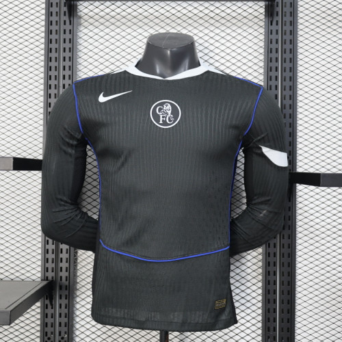 without Sponor Long Sleeve Logo Player Version 2025-2026 Chelsea Third Away Black Soccer Jersey Football Shirt