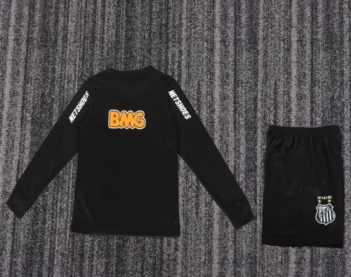 Long Sleeve Retro Youth Uniform Kids Kit 2012-2013 Santos Away Black Soccer Jersey Shorts Vintage Child Football Set