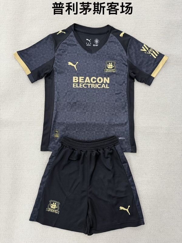 Youth Uniform Kids Kit 2025-2026 Plymouth Argyle Away Black Soccer Jersey Shorts Child Set