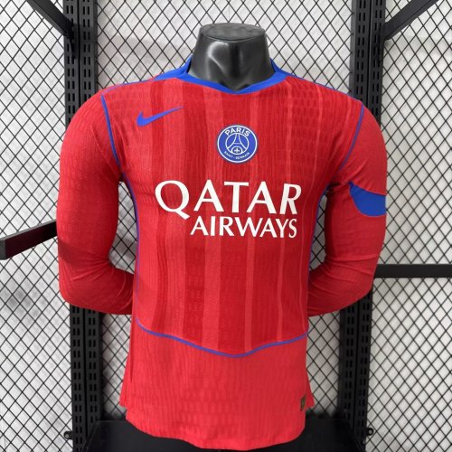 Long Sleeve Player Version 2025-2026 PSG Third Away Red Soccer Jersey Paris Football Maillot