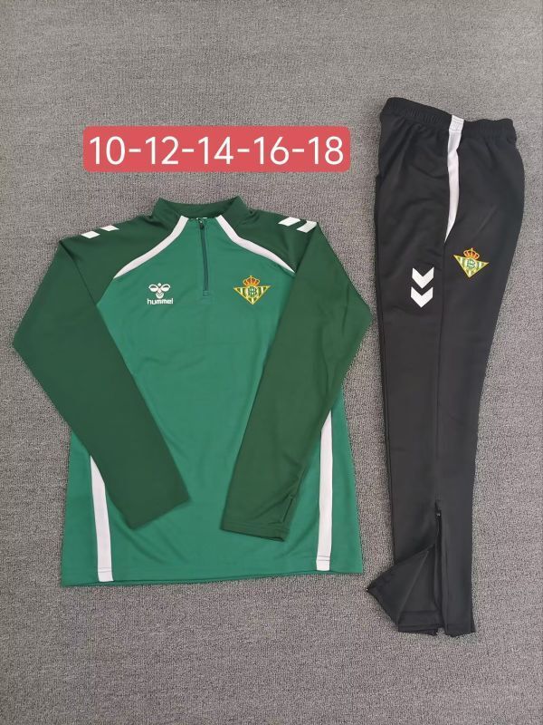 Youth 2025-2026 Real Betis Green Soccer Training Sweater and Pants Child Football Kit