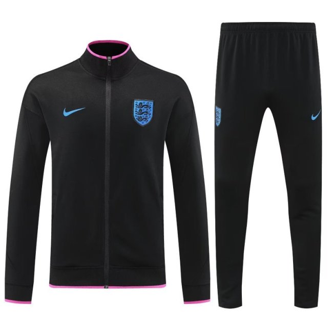Adult 2025-2026 England Black Soccer Jacket and Long Pants Football Tracksuit