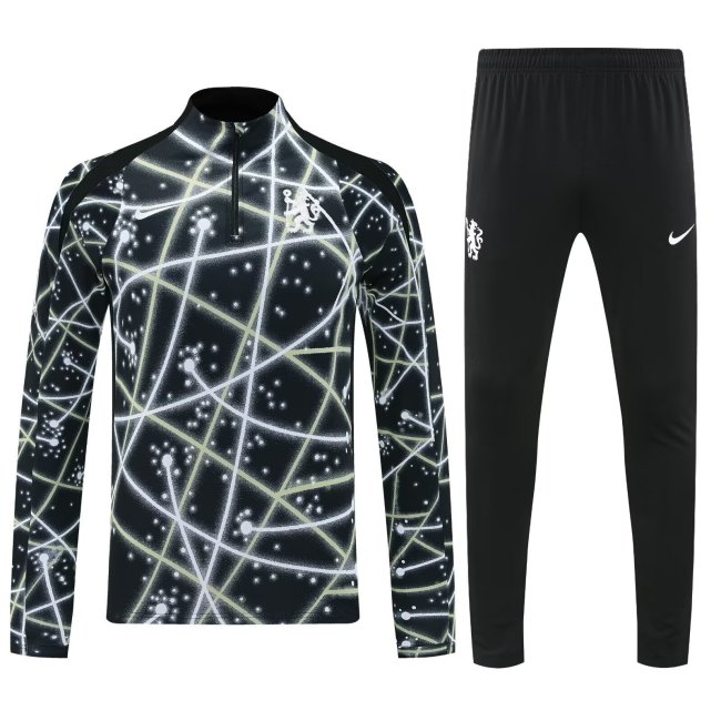 2025-2026 Chelsea Black/White/Green Soccer Training Sweater and Pants Football Kit