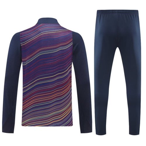 2025-2026 Barcelona Dark Blue/Colour Line Soccer Training Sweater and Pants Football Kit