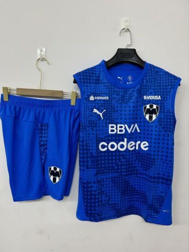 Adult Uniform 2025-2026 Monterrey Blue Soccer Training Vest and Shorts Football Set