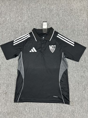 Fans Version 2025-2026 Sevilla Black Soccer Polo Football Shirt