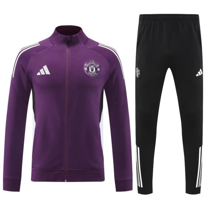 Adult 2025-2026 Manchester United Purple Soccer Jacket and Long Pants Football Tracksuit