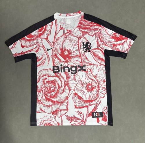 Fan Version 2025-2026 Chelsea White/Red Flower Soccer Pe-match Jersey Football Traininng Shirt