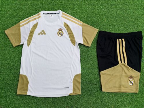 Player Version Adult Uniform 2025-2026 Real Madrid White/Golden Soccer Training Jersey Shorts Men's Football Kit