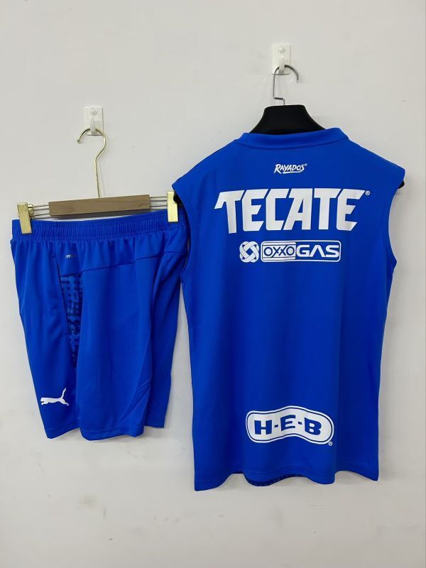 Adult Uniform 2025-2026 Monterrey Blue Soccer Training Vest and Shorts Football Set