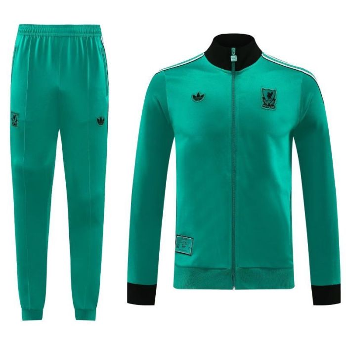 Adult 2025-2026 Liverpool Green Soccer Jacket and Long Pants Football Tracksuit