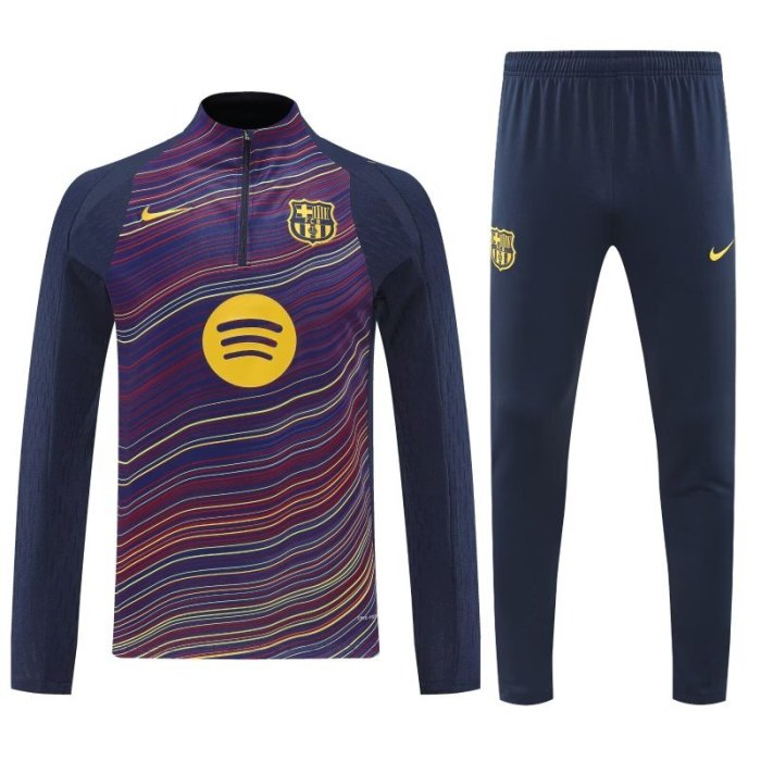 2025-2026 Barcelona Dark Blue/Colour Line Soccer Training Sweater and Pants Football Kit
