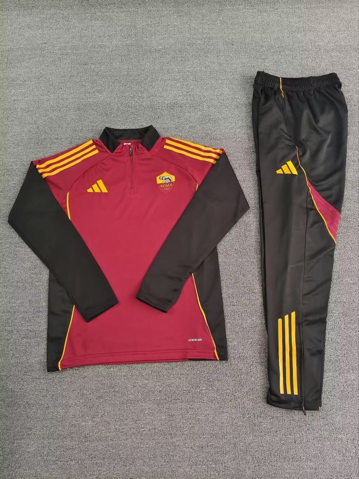 2025-2026 As Roma Red Soccer Training Sweater and Pants Football Kit