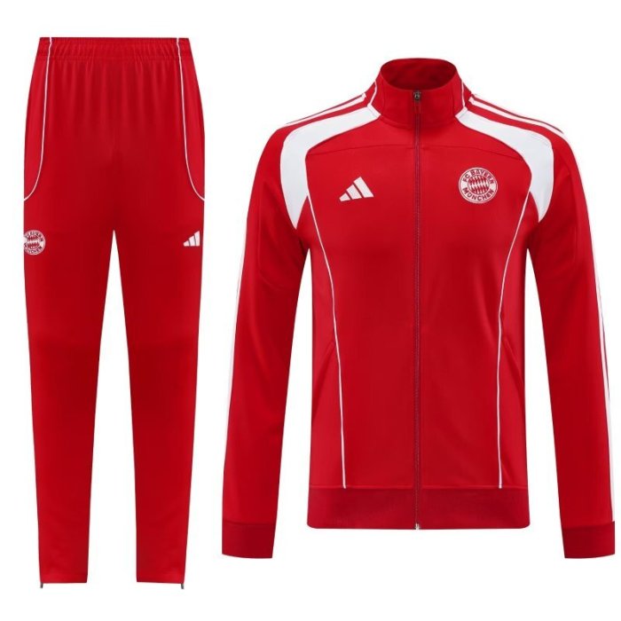 Adult 2025-2026 Bayern Munich Red Soccer Jacket and Long Pants Football Tracksuit