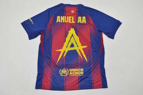 Long Sleeve Barca Camisetas de Futbol 2025-2026 Barcelona Anuel AA version Home Soccer Jersey