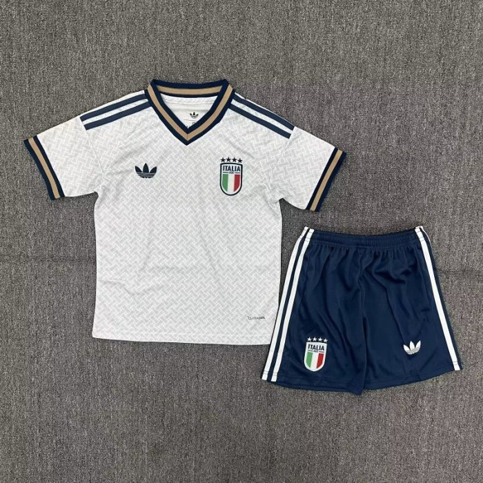 Youth Uniform Kids Kit 2026 Italy Away White Soccer Jersey Shorts Child Football Set