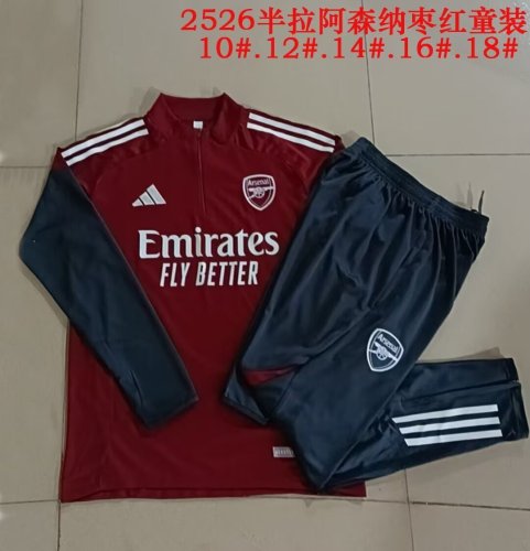 Youth 2025-2026 Arsenal Dark Red Soccer Training Sweater and Pants Child Football Kit