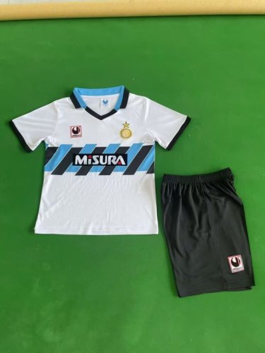 Retro Youth Uniform Kids Kit 1990-1991 Inter Milan Away White Soccer Jersey Shorts Vintage Child Football Set