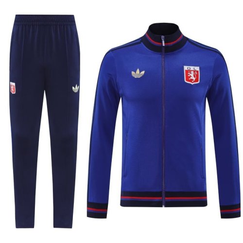 Adult 2025-2026 Lyon Dark Blue Soccer Jacket and Long Pants Football Tracksuit