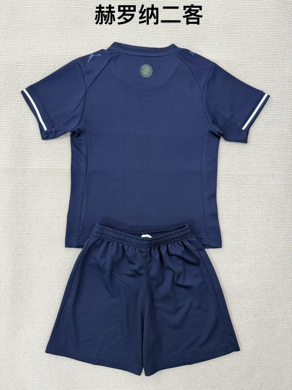 Youth Uniform Kids Kit 2025-2026 Girona Third Away Dark Blue Soccer Jersey Shorts Horona Child Football Set