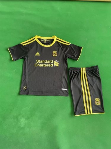 Retro Youth Uniform Kids Kit 2010-2011 Liverpool Away Black Soccer Jersey Shorts Vintage Child Football Set