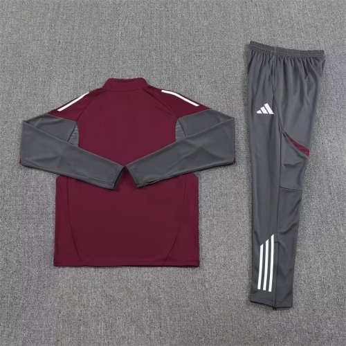2025-2026 Arsenal Dark Red/Grey Soccer Training Sweater and Pants Football Kit