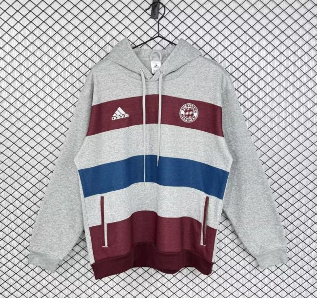Retro Hoody 2014-2015 Bayern Munich Grey/Maroon Soccer Training Hoodie Football Hoody
